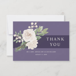 Winterweiße Botanische Lila Hochzeit Dankeskarte
