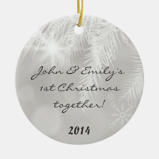 Winterweiße Pine Needl Personalisierter Name Ornam Keramik Ornament (Vorne)