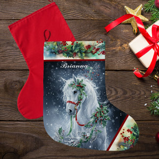 Winterweiße Stallion Weihnachtspferd Strumpf Großer Weihnachtsstrumpf