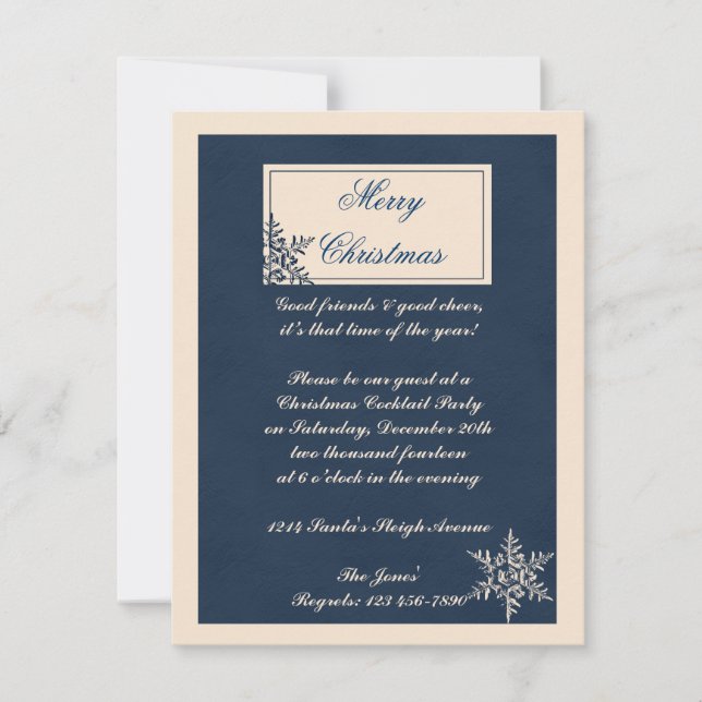 Winterweiße und Navy Blue Snowflake Weihnachten Einladung (Vorderseite)