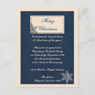 Winterweiße und Navy Blue Snowflake Weihnachten Einladung