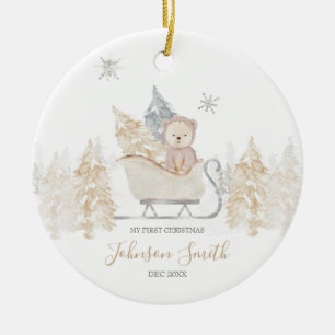 Winterweißer Niedlicher Bärenberg Erster Weihnacht Keramik Ornament