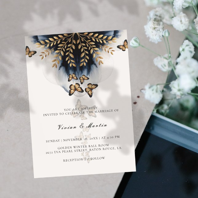 Winterwellen mit goldenen Flügeln Hochzeit Einladung (Von Creator hochgeladen)