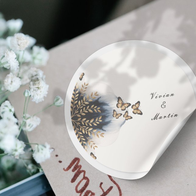 Winterwellen mit goldenen Flügeln Hochzeit Runder Aufkleber (Von Creator hochgeladen)