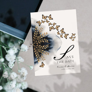 Winterwellen mit goldenen Winkeln Save the Date Einladung