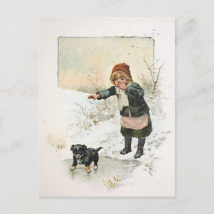 Winterwelpe auf dünnem Eis Vintage Postkarte