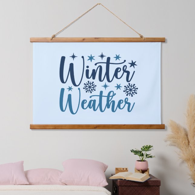 Winterwetter - Typografie des Schneeurlaubs Wandteppich Mit Holzrahmen (Schlafzimmer)