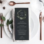 Winterwiese | Grüne Botanische Hochzeit Menükarte<br><div class="desc">Unser Winterschick-Hochzeitsmenü umfasst Vorspeisen,  Vorspeisen und Desserts in elegantem Schriftsatz,  mit Ihren Namen und Hochzeitsdatum umrahmt von einem winterlich staubigen,  grünen botanischen Kranz in Aquarellfarbe. Koordiniert mit unserer Winter Meadow Hochzeitskollektion. Verwenden Sie die Vorlagenfelder,  um Menüinformationen hinzuzufügen,  und positionieren Sie Elemente bei Bedarf neu.</div>