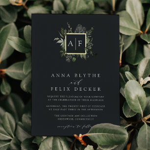 Winterwiese Monogramm Botanische Hochzeit Folieneinladung