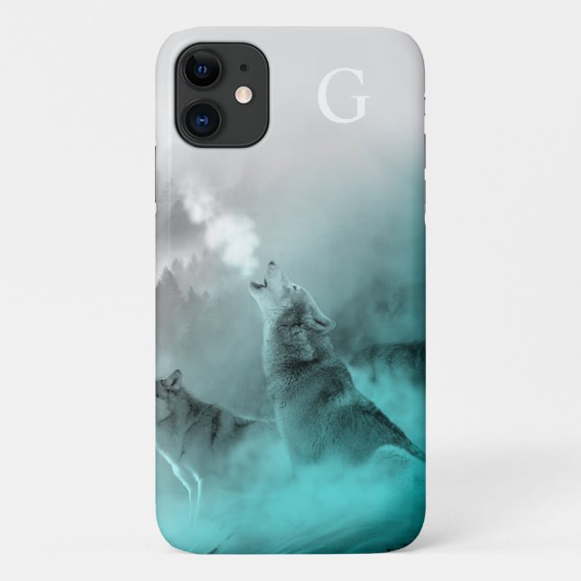 WinterWolf Mit Monogramm Case-Mate iPhone Hülle (Rückseite)