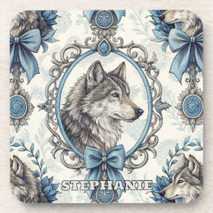 Winterwolf-Portrait in Verziertem Blau- und Graura Getränkeuntersetzer