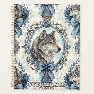 Winterwolf-Portrait in Verziertem Blau- und Graura Planer