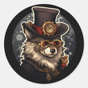 Winterwolf-Steampunk Runder Aufkleber