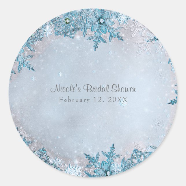 Winterwonderland Blaue Schneeflocken Elegante Cust Runder Aufkleber (Vorderseite)