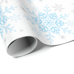 Winterwonderland Blaue Silberschneeflocken Geschenkpapier