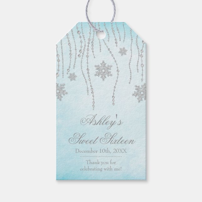 Winterwonderland Diamantschneeflocken Süß 16 Geschenkanhänger (Vorderseite)