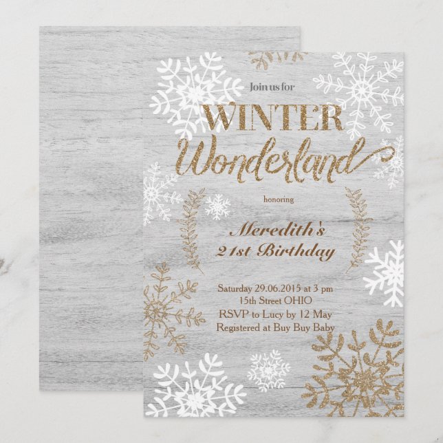 Winterwonderland Einladung zum Geburtstag (Vorne/Hinten)