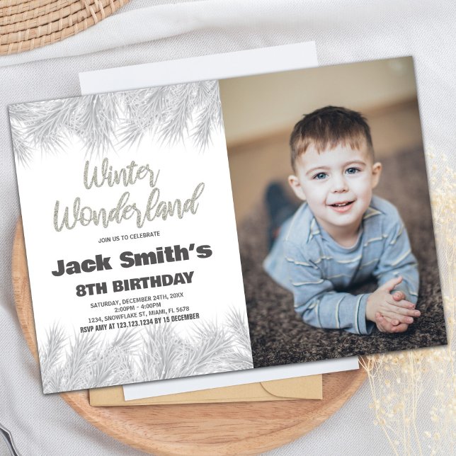 Winterwonderland Geburtstagseinladungen Pine Foto Einladung (Winter Wonderland Birthday Invitations Pine Photo)