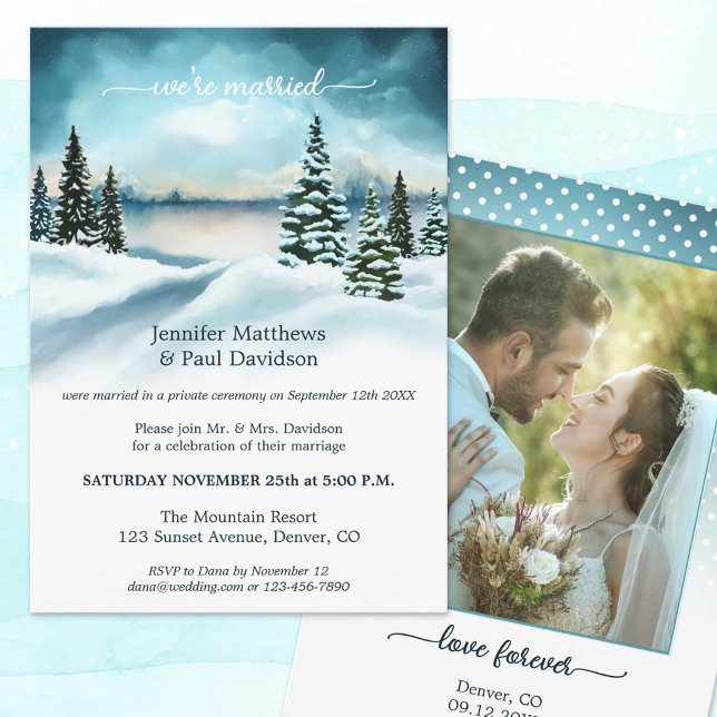 Winterwonderland Hochzeitsempfang Custom Foto Einladung (Von Creator hochgeladen)