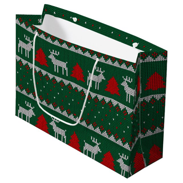 Winterwonderland, Rentier Pine Tree Green Große Geschenktüte (Vorderseite Schrägansicht)