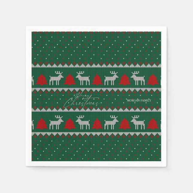 Winterwonderland, Rentier Pine Tree Green Serviette (Vorderseite)