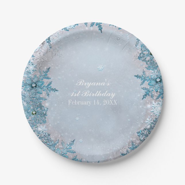 Winterwonderland Schneeflocken Blau Elegantes Part Pappteller (Vorderseite)