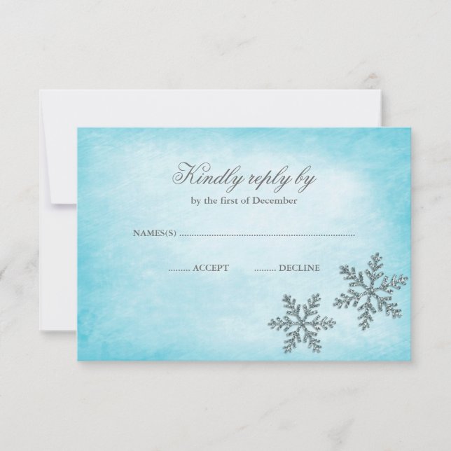 Winterwonderland Sparkasse Snowflakes Aquamarine U RSVP Karte (Vorderseite)