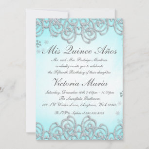 Winterwonderland Swirl Schneeflocken Quinceanera Einladung