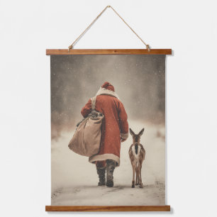 Winterwoodland-Reise des Weihnachtsmanns Wandteppich Mit Holzrahmen