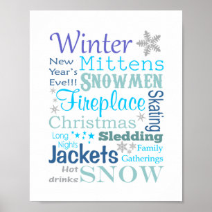 Winterwörter Typografie in Blau Poster