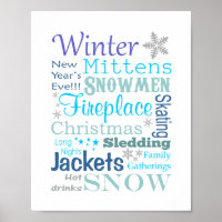 Winterwörter Typografie in Blau
