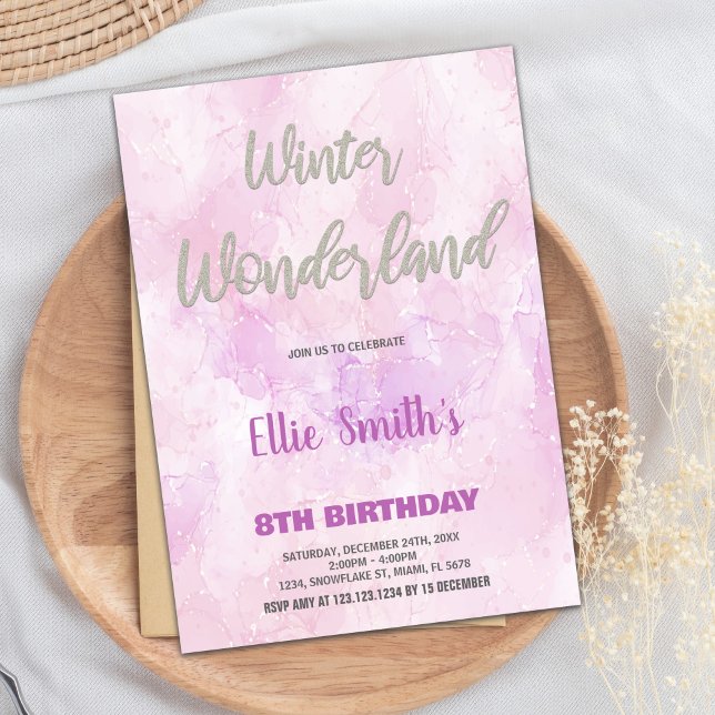 Winterwunder Geburtstag Einladungen Rosa Kunst (Winter Wonderland Birthday Invitations Pink Art)