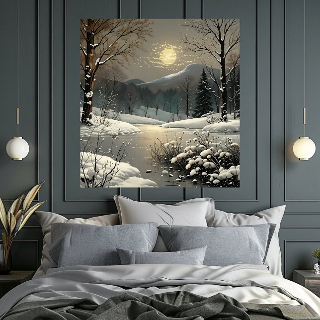 Winterwunder Land Schnee Landschaft Kunst, Dichtun Poster (Winter Wonderland Snow Landscape Art Print Poster Mockup 1)