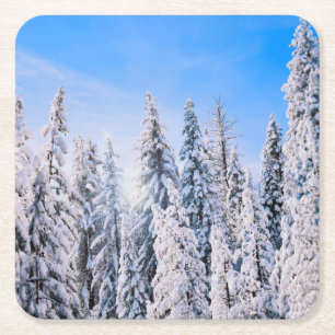Winterwunder Pinienbäume im Schnee Rechteckiger Pappuntersetzer
