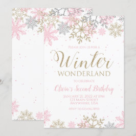 Winterwunder Rosa Goldene Schneeflocke Geburtstag Einladung