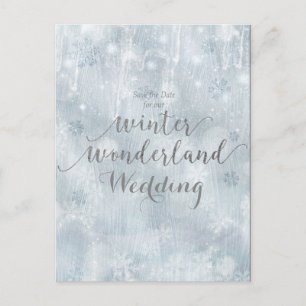Winterwunder Save the Date mit weißen Schneeflocke Ankündigungspostkarte