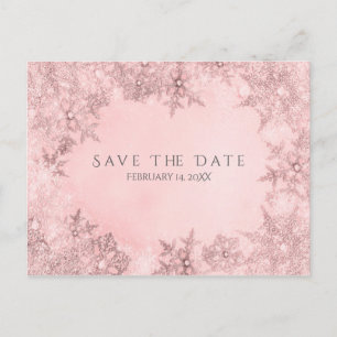 Winterwunder - Schneeflocken Save the Date rosa Ankündigungspostkarte