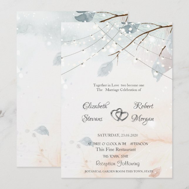 Winterwunderland, Baumzweighochzeit Einladung (Vorne/Hinten)