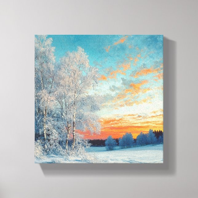 Winterwunderland bei Sonnenuntergang Leinwanddruck (Vorderseite)