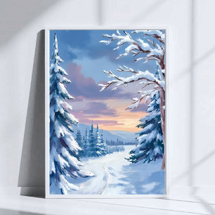 Winterwunderland   Bergschnee-Naturmalerei Poster