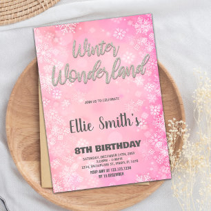 Winterwunderland Einladungen Rosa Silberner Glitze