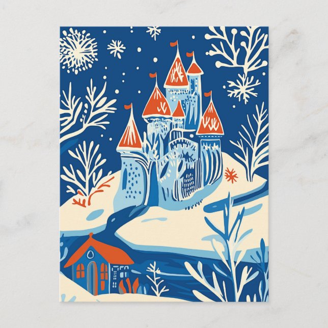 Winterwunderland, Eisburg, Volkskunst Feiertagspostkarte (Vorderseite)