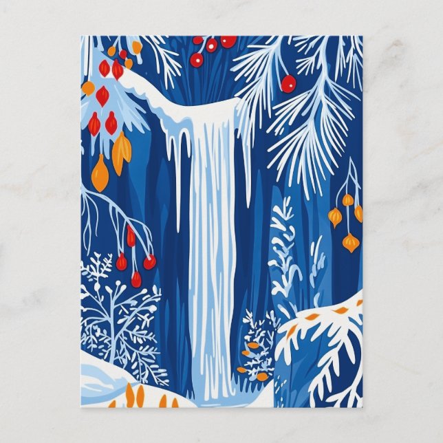 Winterwunderland, Frostfall, Weihnachtskunst Feiertagspostkarte (Vorderseite)