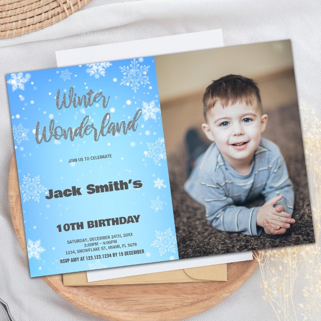 Winterwunderland Geburtstag Einladungen mit Foto (Winter Wonderland Birthday Invitations with Photo)