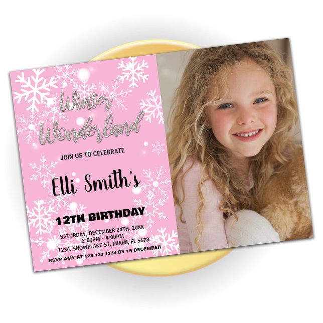 Winterwunderland Geburtstag Einladungen mit Foto (Winter Wonderland Birthday Invitations with Photo)