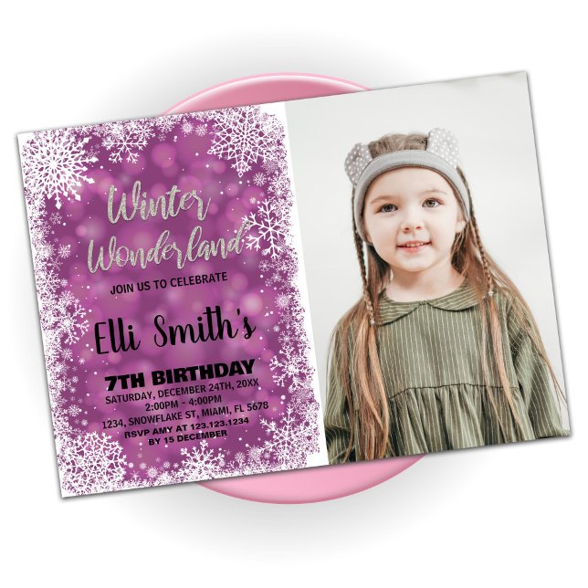 Winterwunderland Geburtstag Einladungen mit Foto (Winter Wonderland Birthday Invitations with photo)