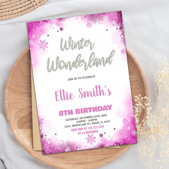 Winterwunderland Geburtstagseinladungen Rosa Einladung (Winter Wonderland Birthday Invitations Pink)