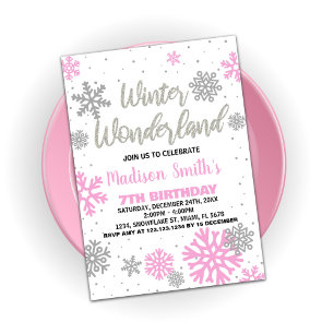 Winterwunderland Geburtstagseinladungen Rosa Weiß Einladung