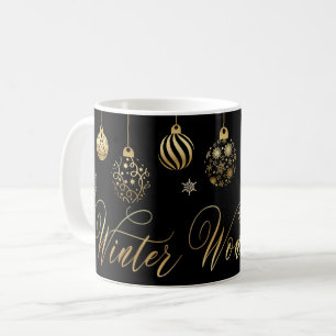 Winterwunderland Gold schwarze Ornamente Weihnacht Kaffeetasse
