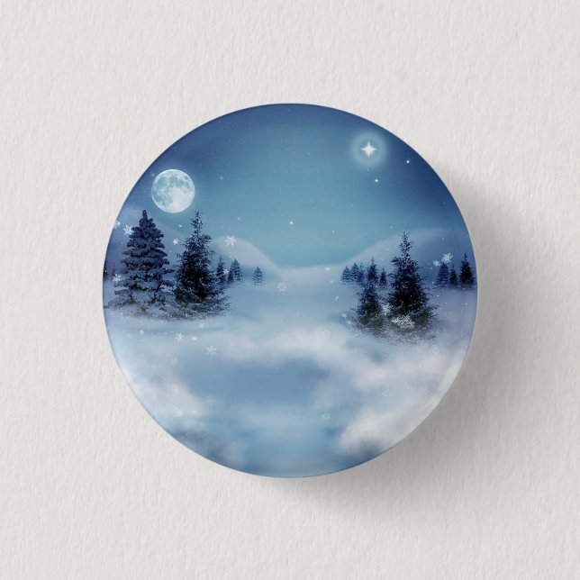 Winterwunderland in der Nacht Button (Vorderseite)